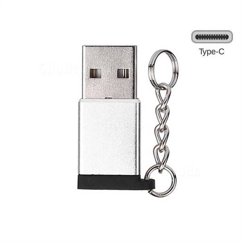 Keychain Aluminum Alloy Type-C Female to USB A Male Connector Adapter - Silver