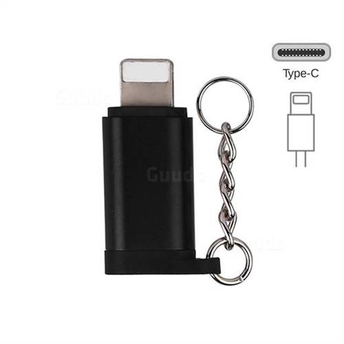Keychain Aluminum Alloy Type-C Female to 8 Pin Male Connector Adapter - Black