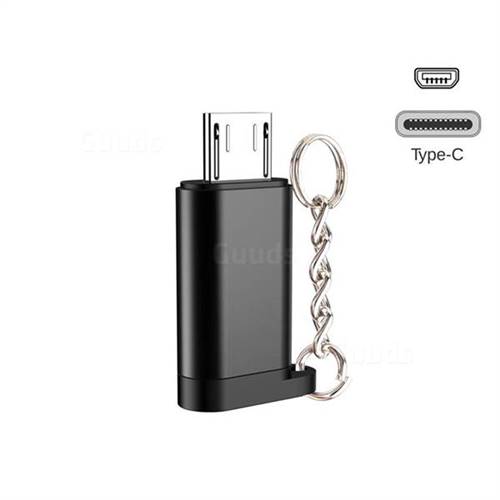 Keychain Aluminum Alloy Type-C Female to Micro USB Male Connector Adapter - Black