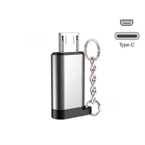 Keychain Aluminum Alloy Type-C Female to Micro USB Male Connector Adapter - Silver