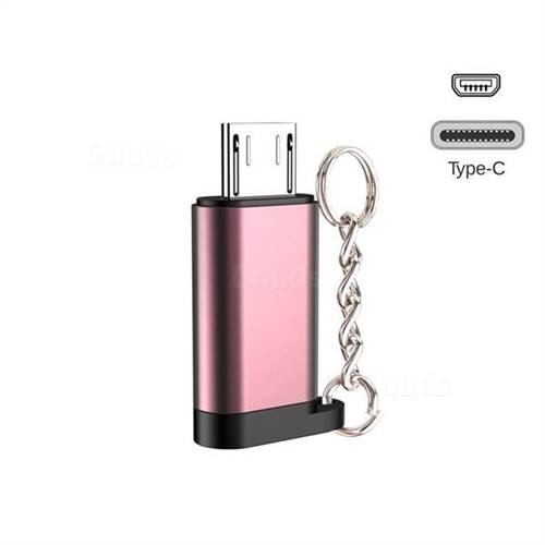 Keychain Aluminum Alloy Type-C Female to Micro USB Male Connector Adapter - Rose Gold