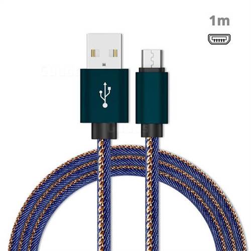 Jeans Braided Durability Anti-winding Micro USB Quick Charging Cable - Blue