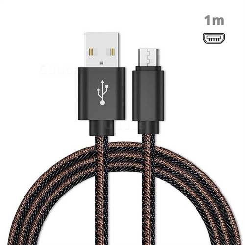 Jeans Braided Durability Anti-winding Micro USB Quick Charging Cable - Black
