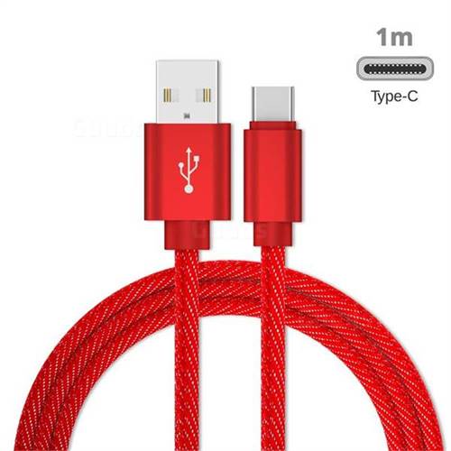 Jeans Braided Durability Anti-winding Type-C Quick Charging Cable - Red