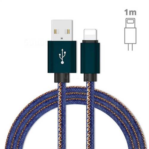 Jeans Braided Durability Anti-winding 8 Pin Quick Charging Cable - Blue