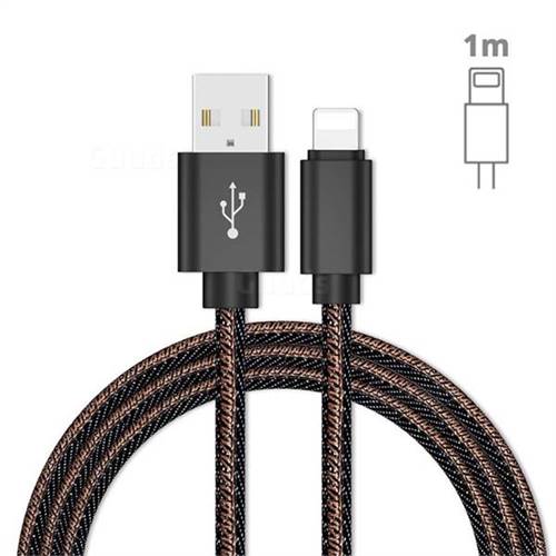 Jeans Braided Durability Anti-winding 8 Pin Quick Charging Cable - Black