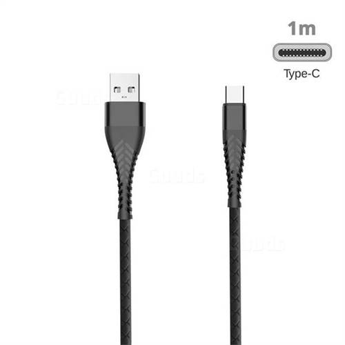 Fish Bone Line 100cm 3.0A Fast Soft Type-C Data Charging Cable - Black