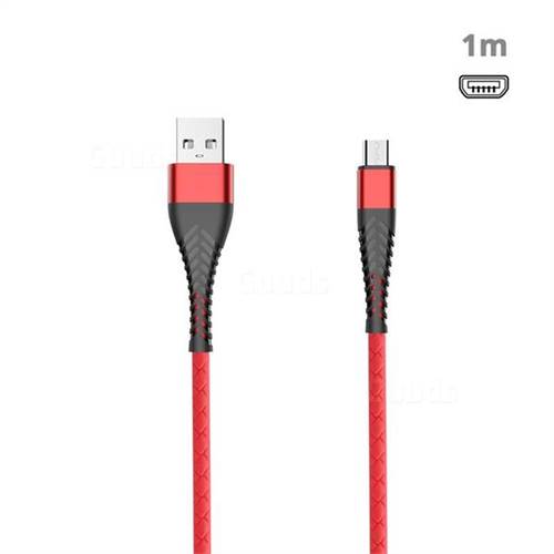 Fish Bone Line Soft 100cm 3.0A Fast Micro USB Data Charging Cable - Red