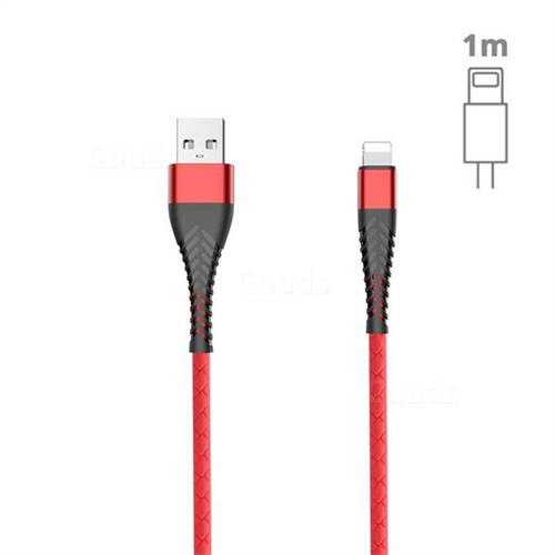 Fish Bone Line Soft 100cm 3.0A Fast 8 Pin Data Charging Cable - Red
