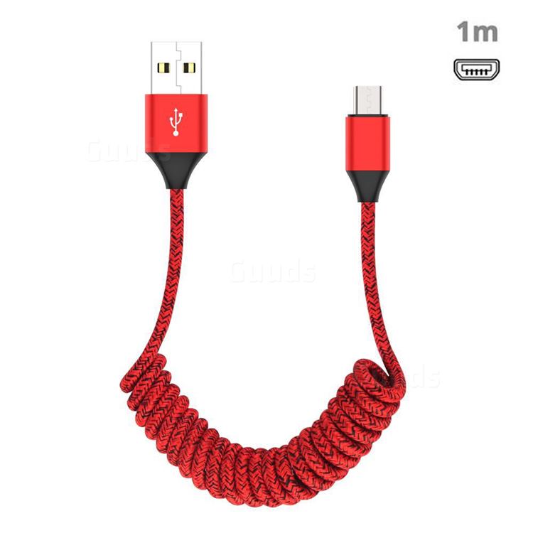 Stretch Spring Weave Micro USB Data Charging Cable for Android Phones - Red