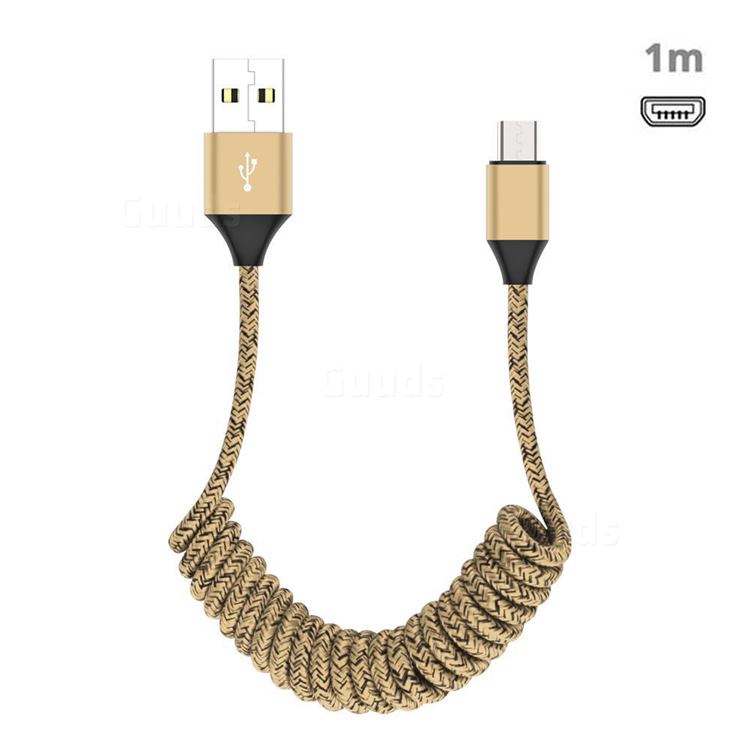 Stretch Spring Weave Micro USB Data Charging Cable for Android Phones - Goldden