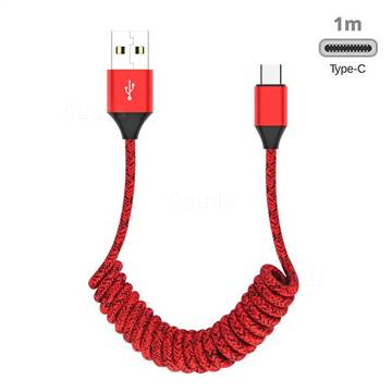 Type-c Stretch Spring Weave Data Charging Cable for Android Phones Laptop - Red