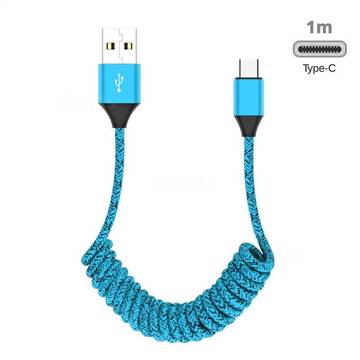 Type-c Stretch Spring Weave Data Charging Cable for Android Phones Laptop - Blue