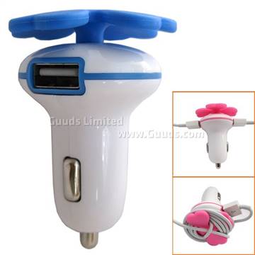 Dual 2000mA USB Car Charger for Mobile Phone - Blue