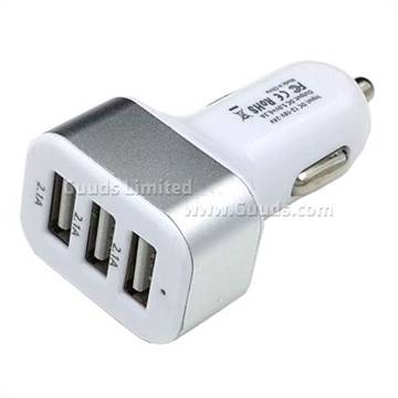 3 x 2.1A Output High Speed Charging USB Car Charger for Mobile Phone iPhone iPad - White + Silver