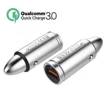 QC 3.0 Quick Charge Pistol Bullet Modeling Car Charger 304 Stainless Steel Metal for Mobile Phone