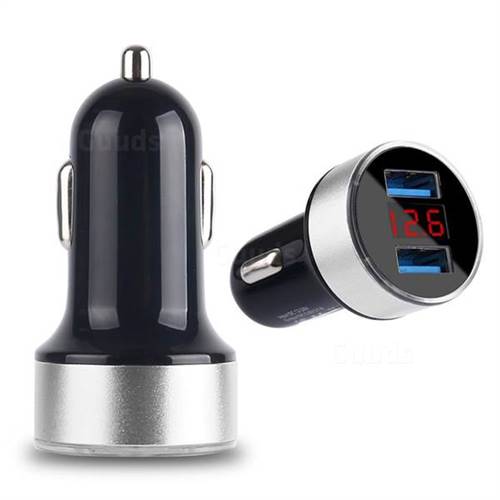Dual USB Fast Car Charger 3.1A Car Charger with LED Display Car Battery Detection - Silver