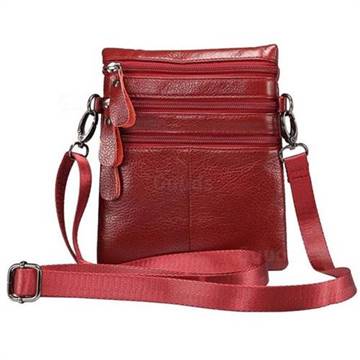 Genuine Leather Holster Satchel Universal Multi-functional Waist Phone Bag Pocket Case - Red