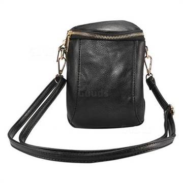 Universal 6.4 inch lychee fine grain double zipper diagonal holster PU leather case bag - Black