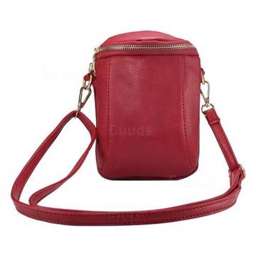 Universal 6.4 inch lychee fine grain double zipper diagonal holster PU leather case bag - Wine Red