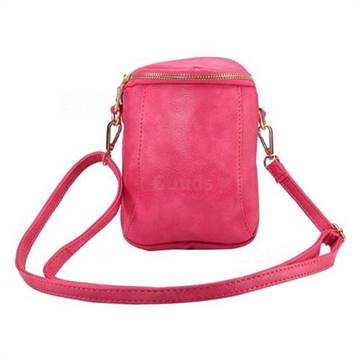 Universal 6.4 inch lychee fine grain double zipper diagonal holster PU leather case bag - Rose