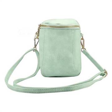 Universal 6.4 inch lychee fine grain double zipper diagonal holster PU leather case bag - Light Green