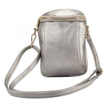 Universal 6.4 inch lychee fine grain double zipper diagonal holster PU leather case bag - Silver Gray