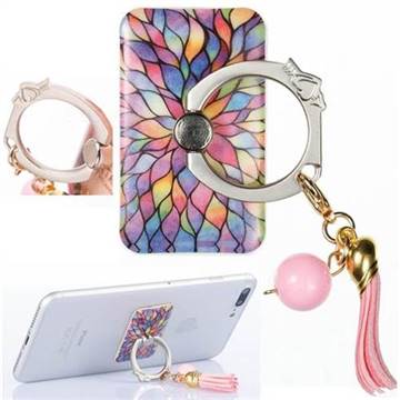Universal 360 Rotation Stylish Holder Finger Ring Kickstand with Tassel for Mobile Phone Folding - Colorful Lotus