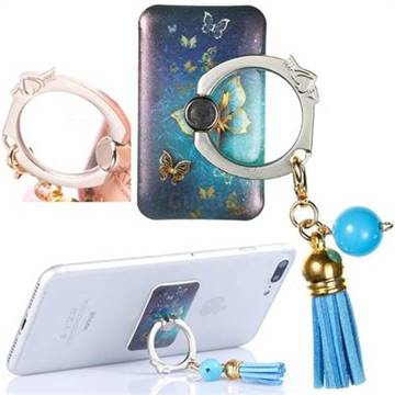 Universal 360 Rotation Stylish Holder Finger Ring Kickstand with Tassel for Mobile Phone Folding - Gold Butterfly