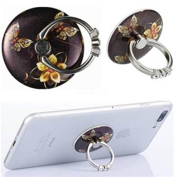 Flexible Universal 360 Rotation Stylish Holder Finger Ring Kickstand for Mobile Phone Folding - Golden Flower Butterfly