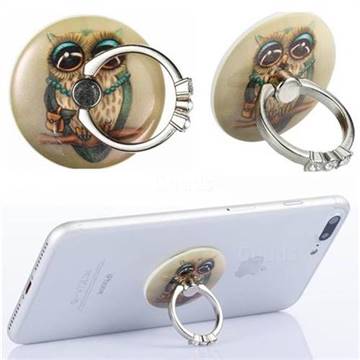 Flexible Universal 360 Rotation Stylish Holder Finger Ring Kickstand for Mobile Phone Folding - Gray Owl