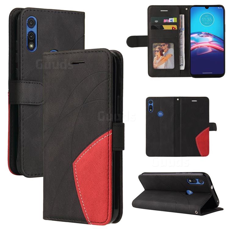 Luxury Two-color Stitching Leather Wallet Case Cover for Motorola Moto E 2020 - Black