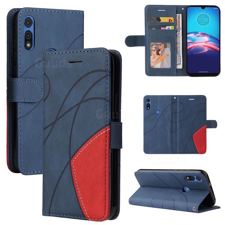 Luxury Two-color Stitching Leather Wallet Case Cover for Motorola Moto E 2020 - Blue