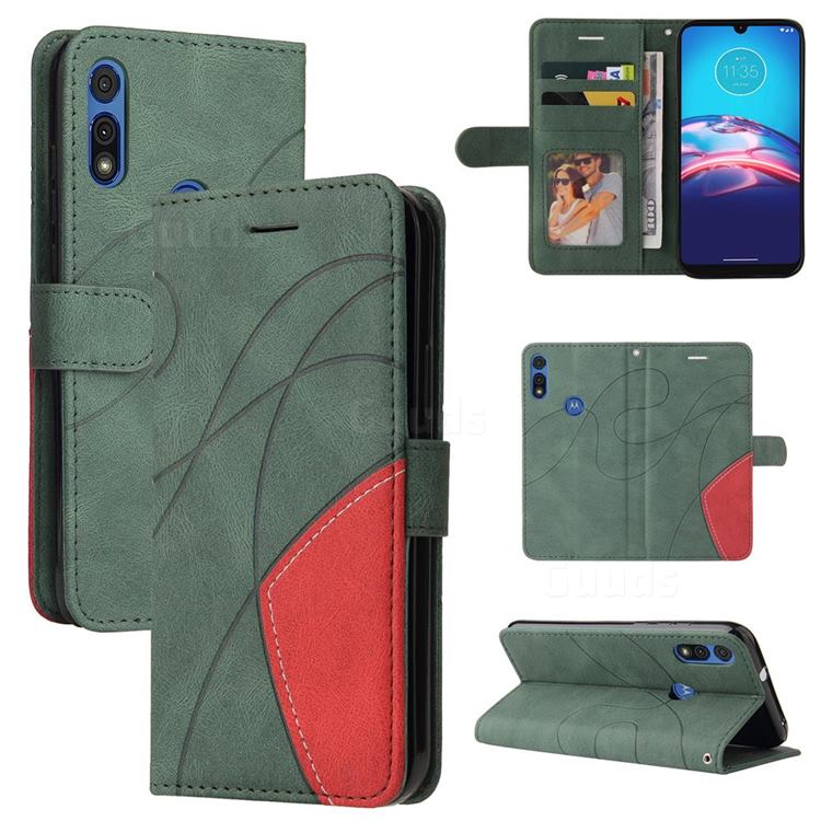 Luxury Two-color Stitching Leather Wallet Case Cover for Motorola Moto E 2020 - Green
