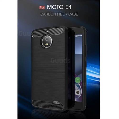 Luxury Carbon Fiber Brushed Wire Drawing Silicone TPU Back Cover for Motorola Moto E4 (Black)