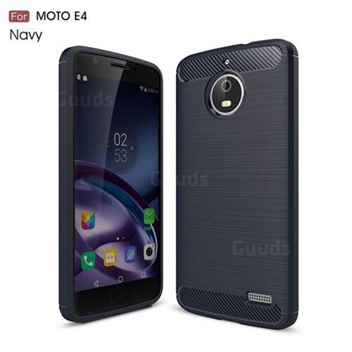 Luxury Carbon Fiber Brushed Wire Drawing Silicone TPU Back Cover for Motorola Moto E4 (Navy)