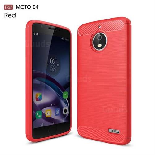 Luxury Carbon Fiber Brushed Wire Drawing Silicone TPU Back Cover for Motorola Moto E4 (Red)