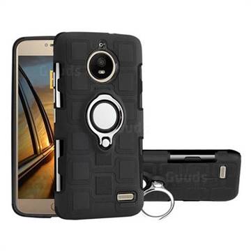 Ice Cube Shockproof PC + Silicon Invisible Ring Holder Phone Case for Motorola Moto E4(Europe) - Black