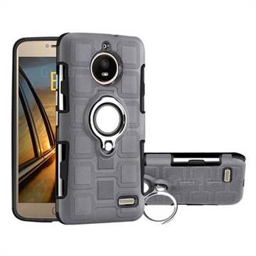 Ice Cube Shockproof PC + Silicon Invisible Ring Holder Phone Case for Motorola Moto E4(Europe) - Gray