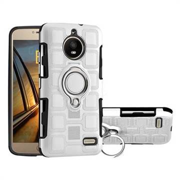 Ice Cube Shockproof PC + Silicon Invisible Ring Holder Phone Case for Motorola Moto E4(Europe) - Silver