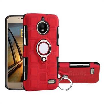 Ice Cube Shockproof PC + Silicon Invisible Ring Holder Phone Case for Motorola Moto E4(Europe) - Red