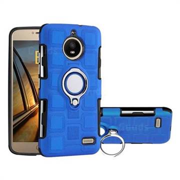 Ice Cube Shockproof PC + Silicon Invisible Ring Holder Phone Case for Motorola Moto E4(Europe) - Dark Blue
