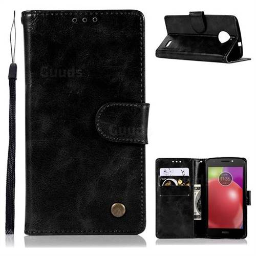 Luxury Retro Leather Wallet Case for Motorola Moto E4(Europe) - Black