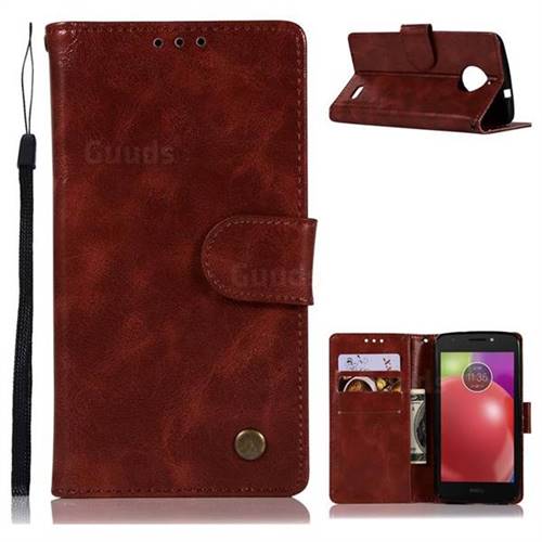 Luxury Retro Leather Wallet Case for Motorola Moto E4(Europe) - Wine Red