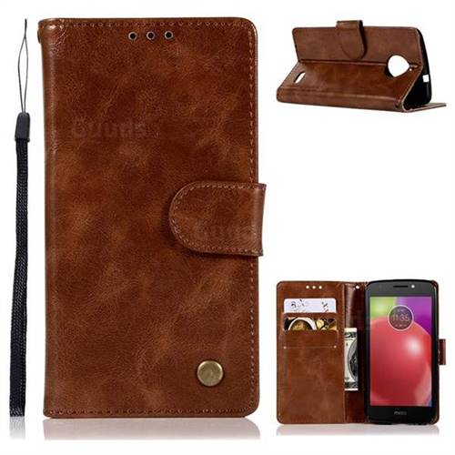 Luxury Retro Leather Wallet Case for Motorola Moto E4(Europe) - Brown