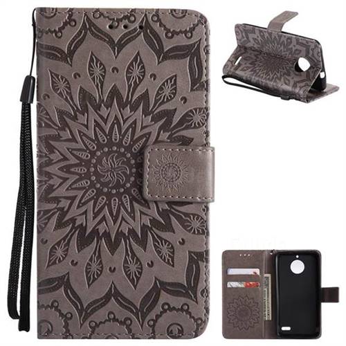 Embossing Sunflower Leather Wallet Case for Motorola Moto E4(Europe) - Gray