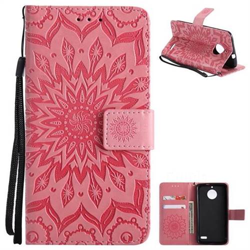 Embossing Sunflower Leather Wallet Case for Motorola Moto E4(Europe) - Pink