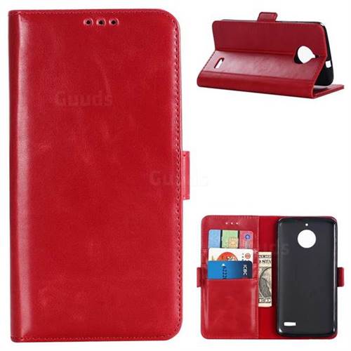 Luxury Crazy Horse PU Leather Wallet Case for Motorola Moto E4(Europe) - Red