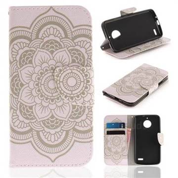 White Flowers PU Leather Wallet Case for Motorola Moto E4(Europe)