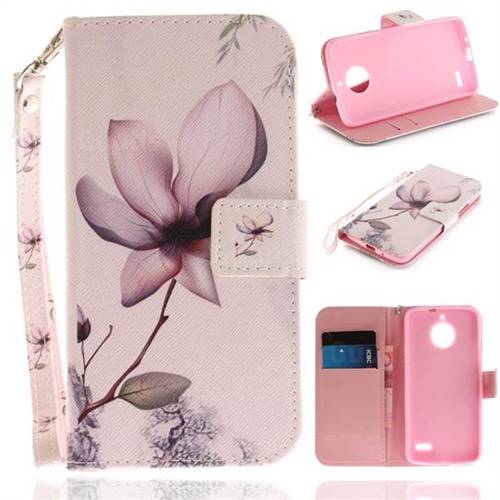 Magnolia Flower Hand Strap Leather Wallet Case for Motorola Moto E4(Europe)